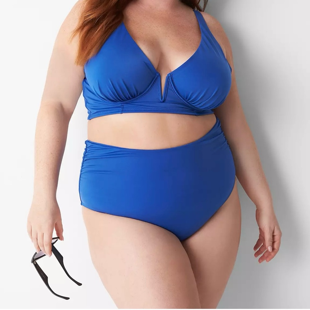 Cacique / Lane Bryant - Sz 24 Blue Foldover-Waist High-Leg Swim Brief